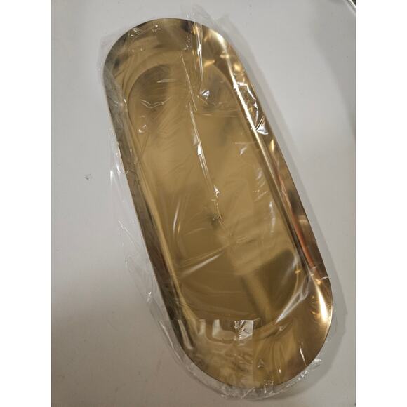 Simple 8.75" Oval Stainless Steel Jewelry Vanity Display Tray Organizer, Gold - Picture 1 of 8